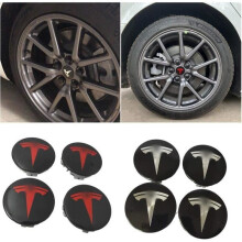 Tesla Model X 3 SY Ersatzteil – 56 mm, 4er-Set Radnabenkappen aus Leichtmetall – Schwarz/Weiß