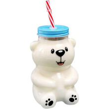 (B) Kawaii Bear Sippy Cup, 500ml Clear Bear Glass Cup with Lid and Straw, Cute Kawaii Bear Glass Bottle Mug for Juice Milk Tea, Food Grade