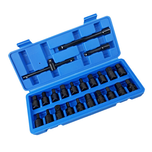 23-teiliges Ölablass-Stecker-Steckschlüssel-Set mit-Schwarz