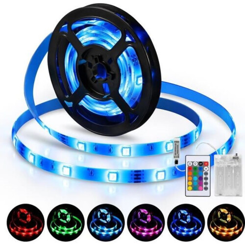 Ταινία LED, ταινία LED 2M με 60 LED, αδιάβροχη IP65, 16 χρώματα και 4 λειτουργίες με τηλεχει