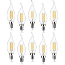 Confezione da 10 lampadine a filamento LED E14 da 4W, 470LM effetto fiamma a candela, luce bianca fredda 6000K, non dimmerabili, angolo del