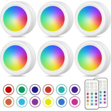 Faretti LED wireless, luci colorate per armadio con telecomando, luci per guardaroba a batteria, confezione da 6, bianche