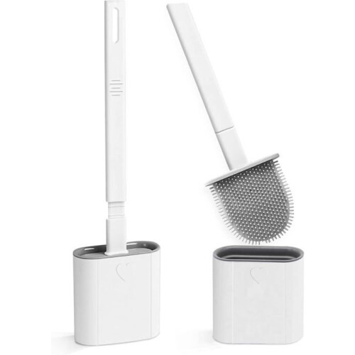 Set di 2 scopini per WC in silicone con supporto per il bagno, scopini per WC con supporto e base