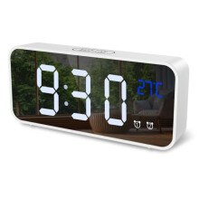 Digital Alarm Clock, 6" LED Clock with Snooze Function, 12/24h Time Display, Adjustable Brightness, 13 Melodies, 6-inch LED Mirror Display