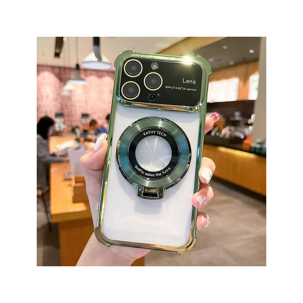 Compatible Iphone 12 Magsafe Holder Shockproof Tpu Phone Case With Lens Film: Green 5447759129173