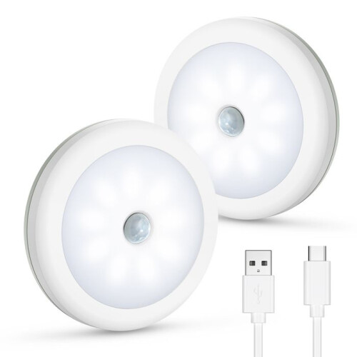 2-Pack LED Night Light with Motion Sensor, Rechargeable Closet Light with 3 Modes (OFF/Auto/ON), Night Lamp