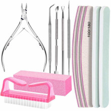 Set di 12 lime per unghie, tronchesi per cuticole con grana 100/180, kit di blocco lucidante per unghie, spingi cuticole, rosa