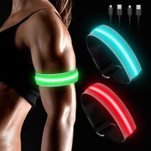 Nabíjateľný LED náramok, 2-balenie reflexných náramkov s 5 farbami a 2 režimami svietenia, reflexný športový náramok