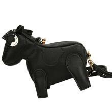 Cute Cartoon Horse Shoulder Bag With Fringes Detail And-Black