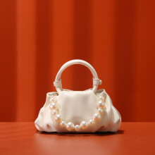 (blue) 2026 Summer Soft Leather Cloud Bag, Crossbody Shoulder Bag with Pearl for Women, Trendy Handbag Vintage Casual Daily
