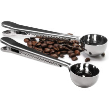 Innovativ kaffeskje, tetningsklemme i rustfritt stål holder kaffen frisk, lett å rengjøre, gjenbrukbart måleverktøy for kaffe, te og sukker