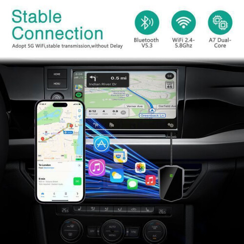 Ασύρματος προσαρμογέας CarPlay για iPhone, ασύρματος προσαρμογέας αυτοκινήτου iOS, WiFi 5G 2