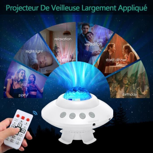 LED Projector Lamp, Aurora Star Projector Night Light with Bluetooth Speaker, Timer - 14 Color Modes - Brightness 1
