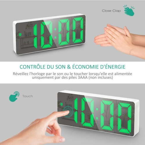 Digital Alarm Clock, LED Alarm Clock with Snooze Function, Adjustable Brightness, with Workday Mode (White + Green Font) 1