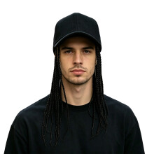 Braided Plait Baseball Cap Wigs Integrated Synthetic Hair-black