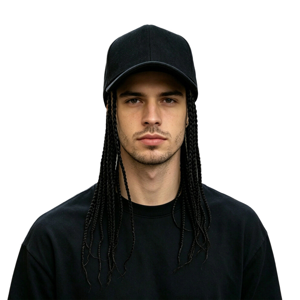 Black Synthetic Fiber Hairpiece Wigs Cap Natural Plait