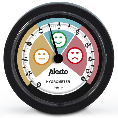 Analoges Hygrometer, Schwarz - Batterielos, Wandmontage