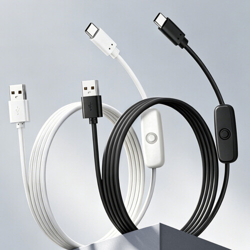 Câble d'alimentation USB vers Type C avec bouton de-Noir 2