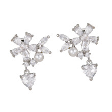 Crochet d'oreille en alliage de Zircons, perles, gouttes-Argent
