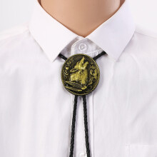 Men’S Wolf Head Pendant Necklace Adjustable Nylon Bolo Tie-G