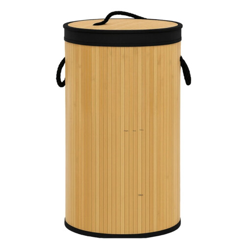 Collapsible Round Bamboo Laundry Basket Lid Hamper
