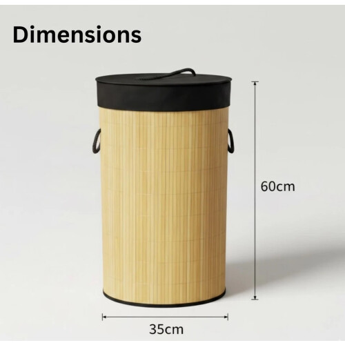 Collapsible Round Bamboo Laundry Basket Lid Hamper 2