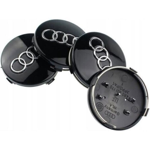4 τεμάχια 60 χιλιοστών μαύρο λογότυπο AUDI καλύμματα ζαντών κέντρου τροχού επένδυση