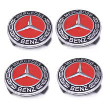 x Κόκκινα καλύμματα κέντρου τροχών ABS Mercedes Benz 75mm με έμβλημα και λογότυπο