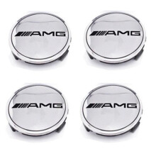 4 x Ασημένια καλύμματα κεντρικών τροχών Mercedes Benz AMG ABS 75mm με έμβλημα και λογότυπο