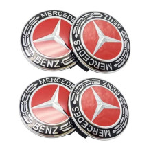 75-mm-Radnabenkappen mit Emblem für Mercedes Benz/AMG – 4er-Set (Rot (Weizenähren))