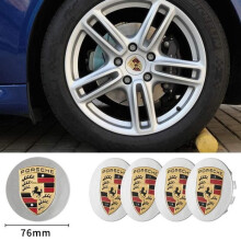 4 x caipíní lár rotha airgid Porsche 76mm le lógó do Porsche Cayenne, Cayman, Panamera, Boxster, 911/718