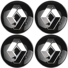 4 Radnabenkappen, passend für Renault Duster, Logan, Clio, Scenic, Laguna, Megane, 60 mm, Chrom-Logo-Emblem, Legierung/Kunststoff