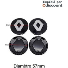 Renault Radnabenkappen – 4 Stück – 57 mm Durchmesser für Felgen – Schwarz
