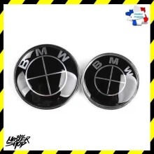 2 BMW Emblem-Logos, 82 mm Motorhaube / 74 mm Heckklappe – Schwarz – Komplett Schwarz – Mastershop