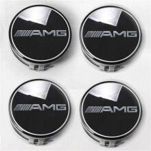 Reifenkappe für 4 Radnaben, schwarz, 75 mm, Mercedes-Benz AMG ABS Radkappenemblem-Logo
