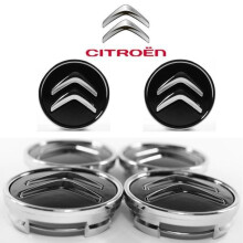 Citroën 60-mm-Radnabenkappen für C2, C4, C5, C6 und C-Quatre mit Logo, Schwarz/Chrom, 4 Stück