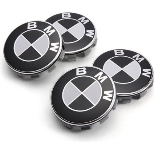 4 Ασπρόμαυρο λογότυπο BMW, καπάκι κεντρικού τροχού 56 mm, έμβλημα ζάντας, σήμα τροχού