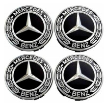Satz mit 4 Radkappen (75 mm) für Mercedes-Benz Logo-Emblem, Neu Schwarz