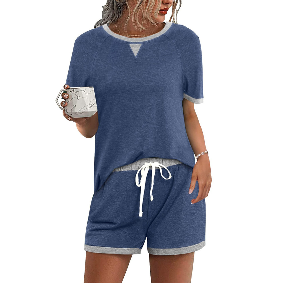 Blue Women's Tracksuit Short Sleeve T-Shirt With Round Neck +- S