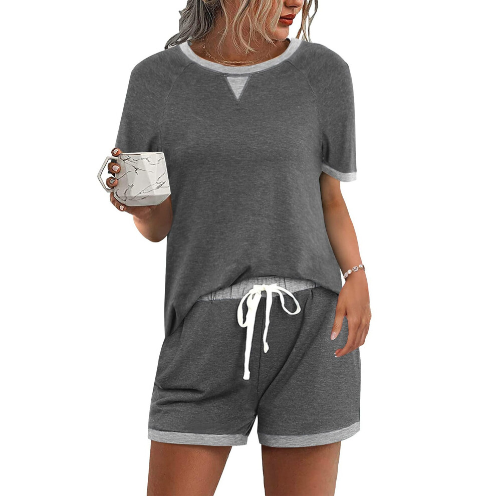 Gray Women's Tracksuit Short Sleeve T-Shirt With Round Neck +- M