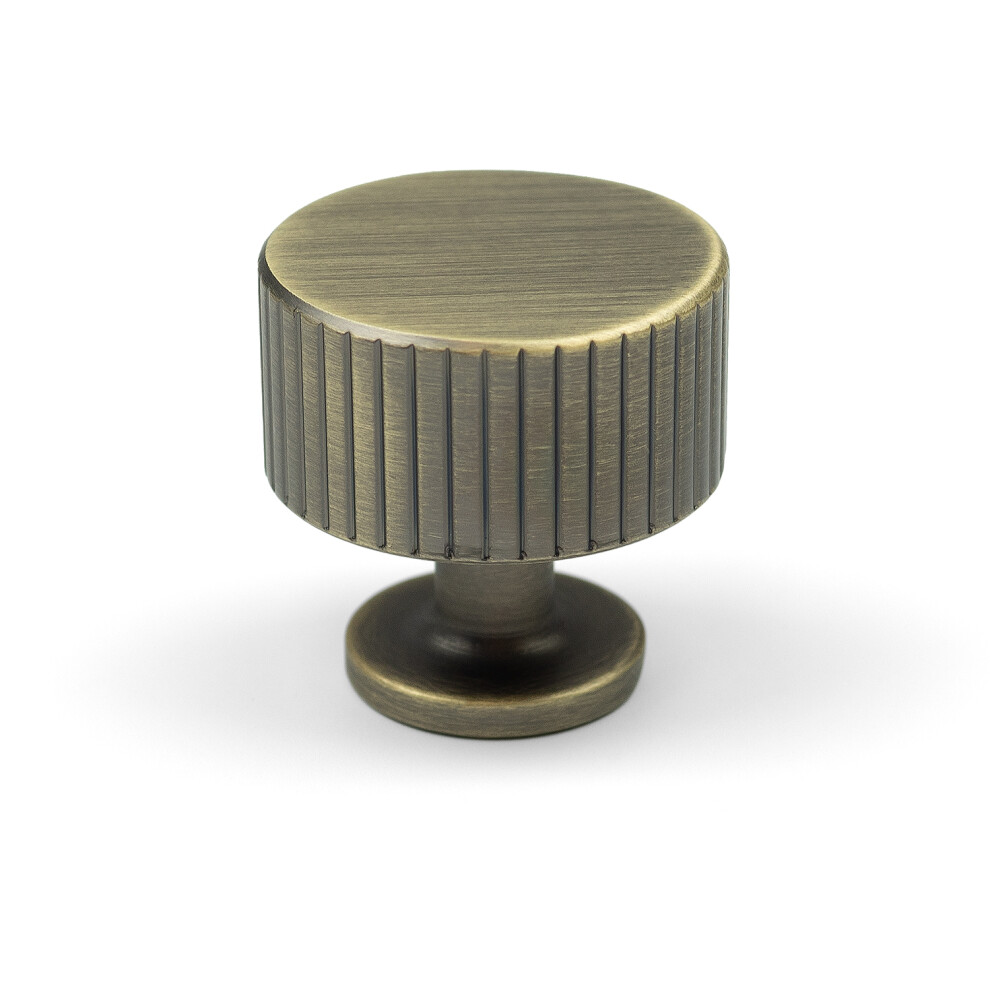 28Mm Antique Brass Cabinet Knob Reeded Detailing 5056767305884
