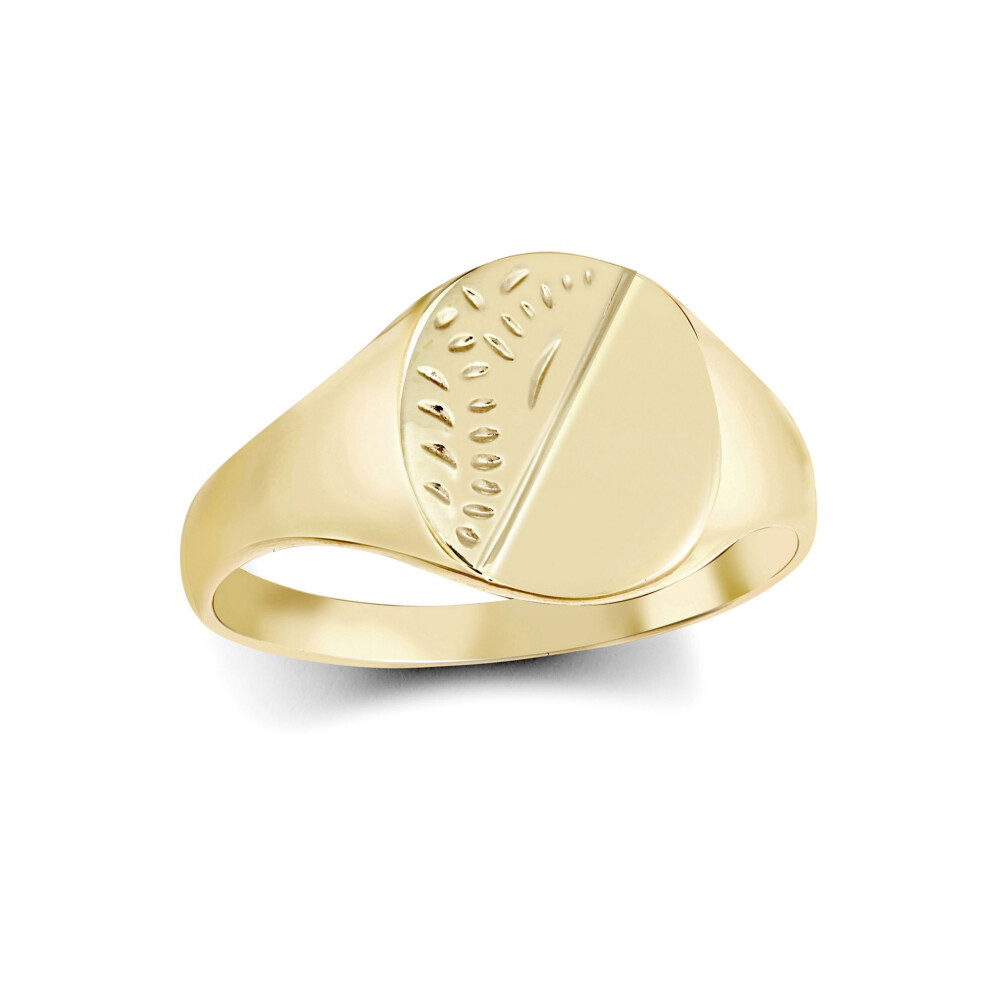 Jewelco London (P) Boys Solid 9Ct Gold Diamond Cut Oval Signet Ring - Jrn457 Yellow