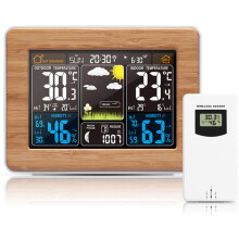 Geavanceerd weerbewakingssysteem, dynamisch kleurenweerstation met binnen- en buitenthermometer en barometer, atoomtijd en full-color lcd-scherm.