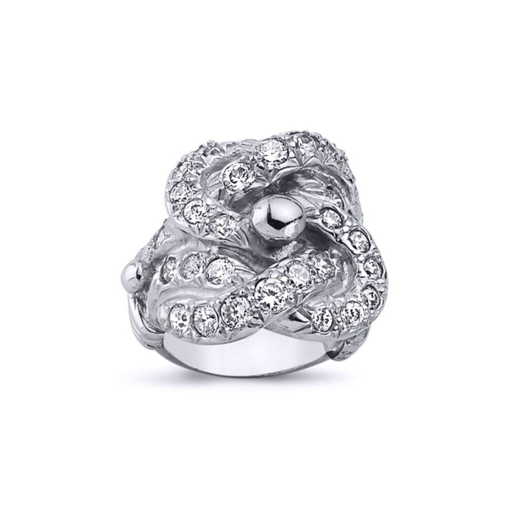 Jewelco London (W) Mens Rhodium Plated Sterling Round Cubic Zirconia Celtic Knot Love Ring 24Mm - Arn087 Silver