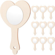 10pcs DIY Wooden Hand Mirrors Small Handheld Unpainted Craft Mirrors