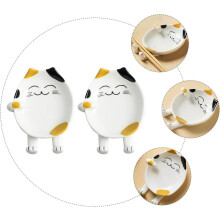 Keramik-Kellenhalter-Löffelablage-Set, 2-teilig, in Form einer Cartoon-Katze, Küchenutensilienablage