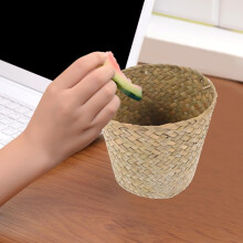 Mini cesta de basura tejida con hierba marina, organizador creativo para objetos diversos, mini cesta de paja natural.