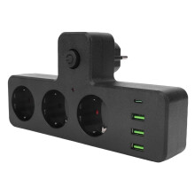 Steckdosenleiste 2500 W / 16 A, 3 AC-Steckdosen, 3 USB-Anschlüsse, Abmessungen 20,5 x 10,6 x 8 cm