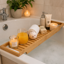 Bamboo Bath Caddy Tray Wooden Bathtub Rack Shelf