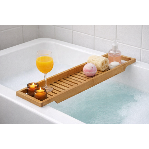 Bamboo Bath Caddy Tray Wooden Bathtub Rack Shelf 2